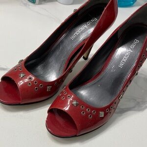 Enzo Angiolini Red Studded Peep-Toe Heels
